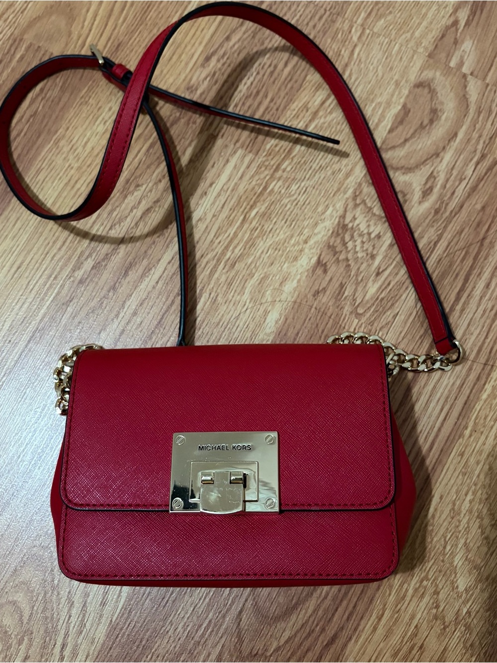 Michael Kors Red Leather Crossbody with Gold Lock